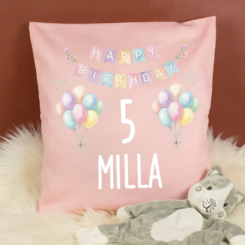 Kissen mit Ballon Motiv personalisiert für Kinder | Geschenk zum Geburtstag für Jungen & Mädchen