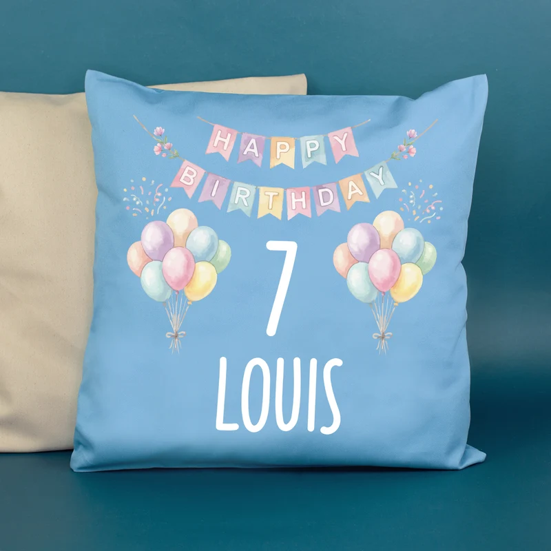 Kissen mit Ballon Motiv personalisiert für Kinder | Geschenk zum Geburtstag für Jungen & Mädchen