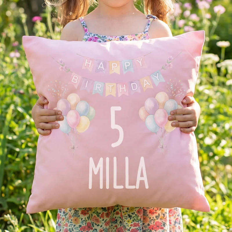 Kissen mit Ballon Motiv personalisiert für Kinder | Geschenk zum Geburtstag für Jungen & Mädchen