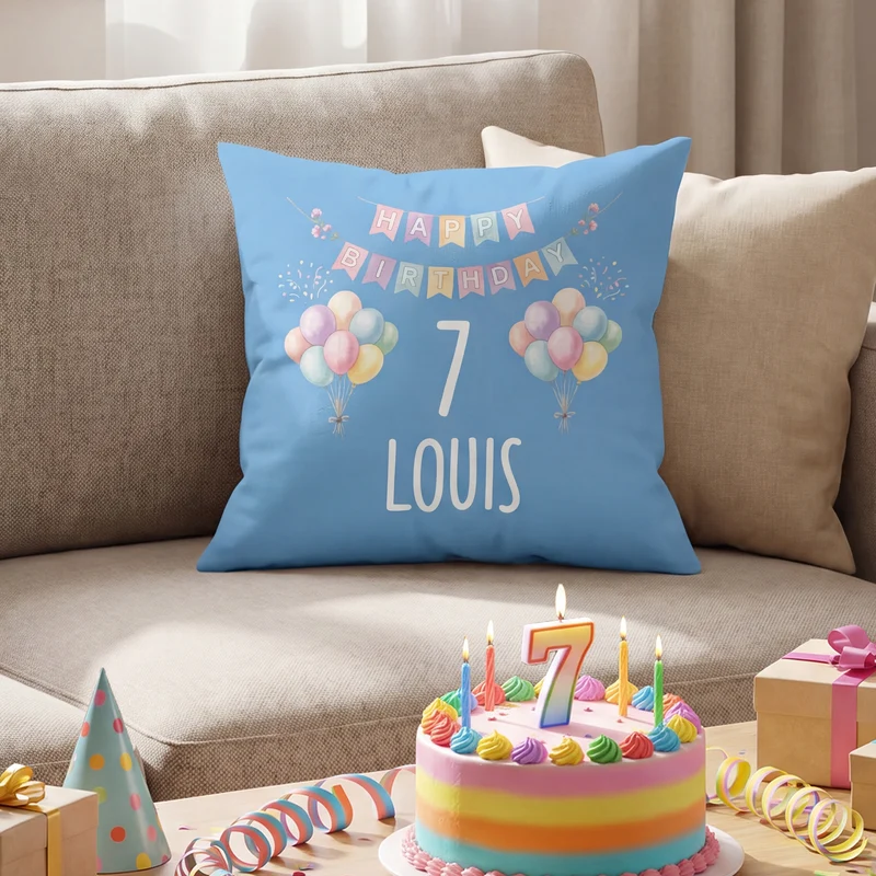 Kissen mit Ballon Motiv personalisiert für Kinder | Geschenk zum Geburtstag für Jungen & Mädchen