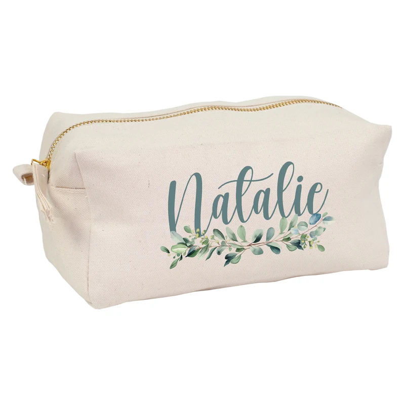 Beautycase & Schlampermäppchen mit Eukalyptus Motiv und Name personalisiert | Canvas Tasche 2 Größen