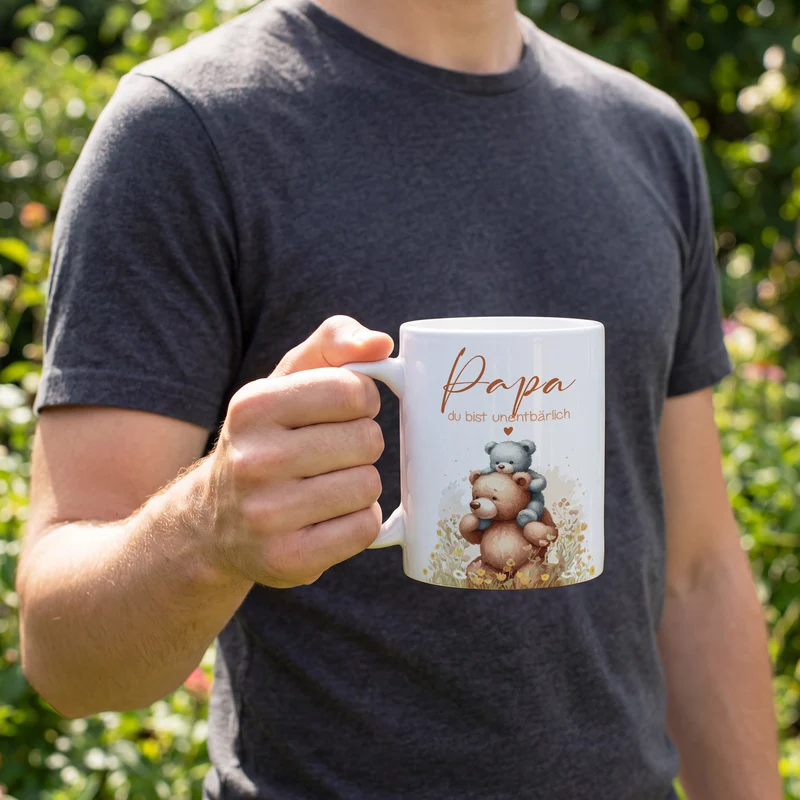 Tasse für Papa zum Vatertag mit Foto & Wunschtext personalisiert | Bär Motiv - du bist unentbärlich