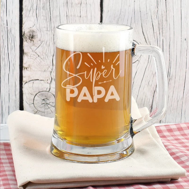 Bierseidel - Super Papa - 500 ml | Glas Bierkrug graviert als Geschenk zum Vatertag für Väter
