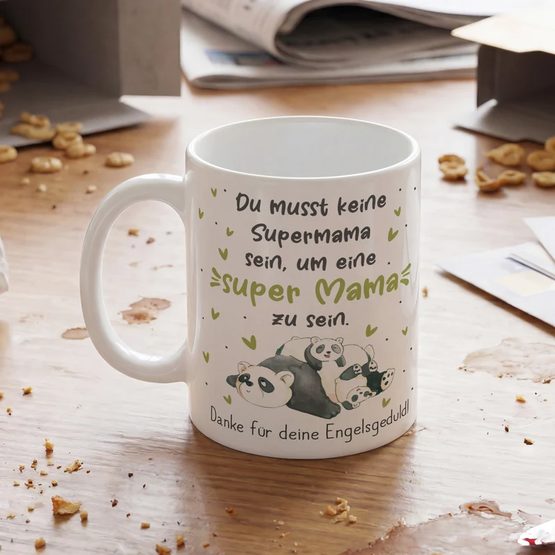 Personalisierte Tasse - Super Mama - mit Panda Motiv & Wunschtext als Geschenk zum Muttertag