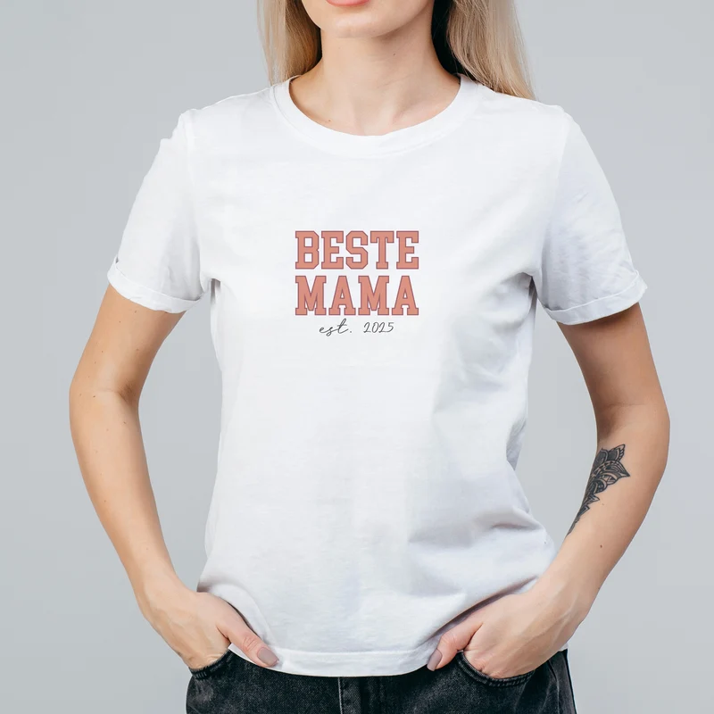 Personalisiertes T-Shirt - Beste Mama - mit Jahreszahl in Weiß | Geschenk zum Muttertag & Geburtstag