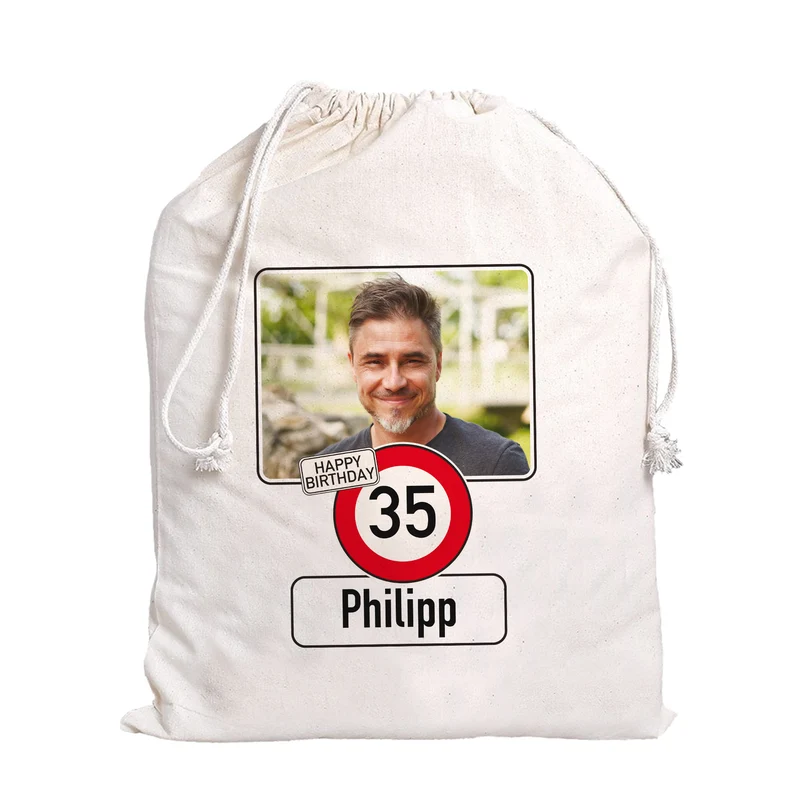 Geschenksack zum Geburtstag personalisiert mit Foto, Name & Alter | Verkehrszeichen Motiv
