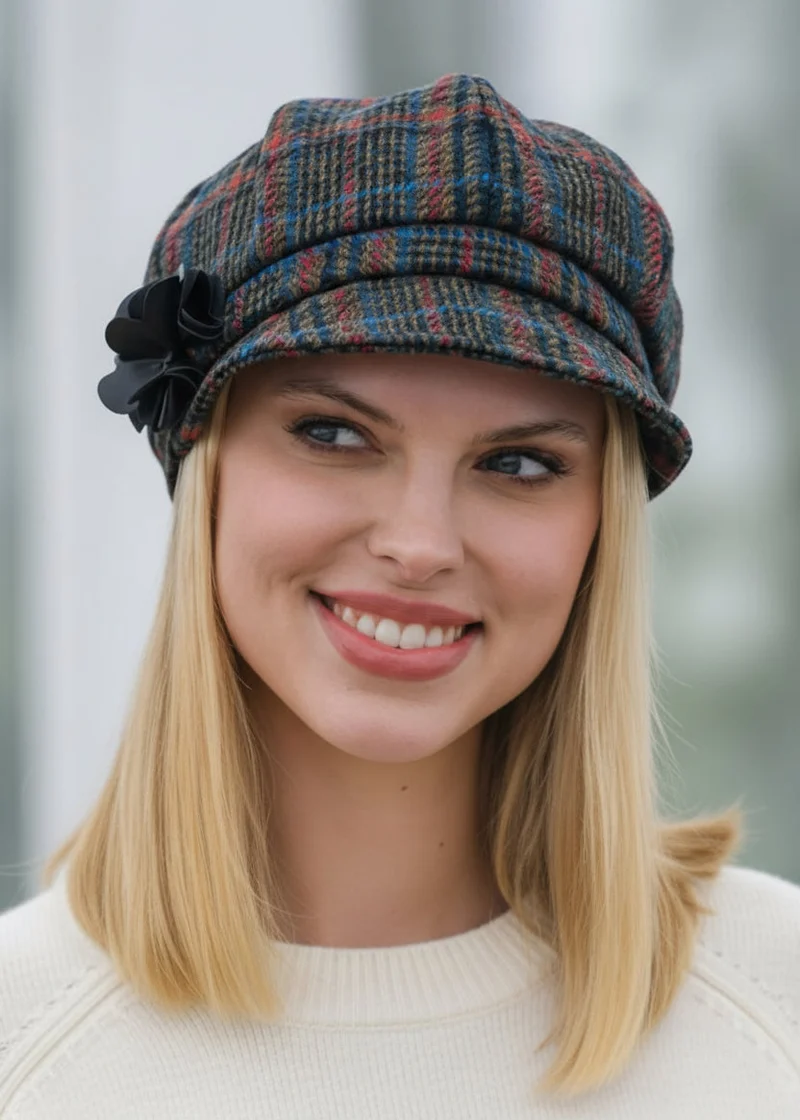 Ladies Mucros Newsboy Cap | Heritage Green & Rust Tweed