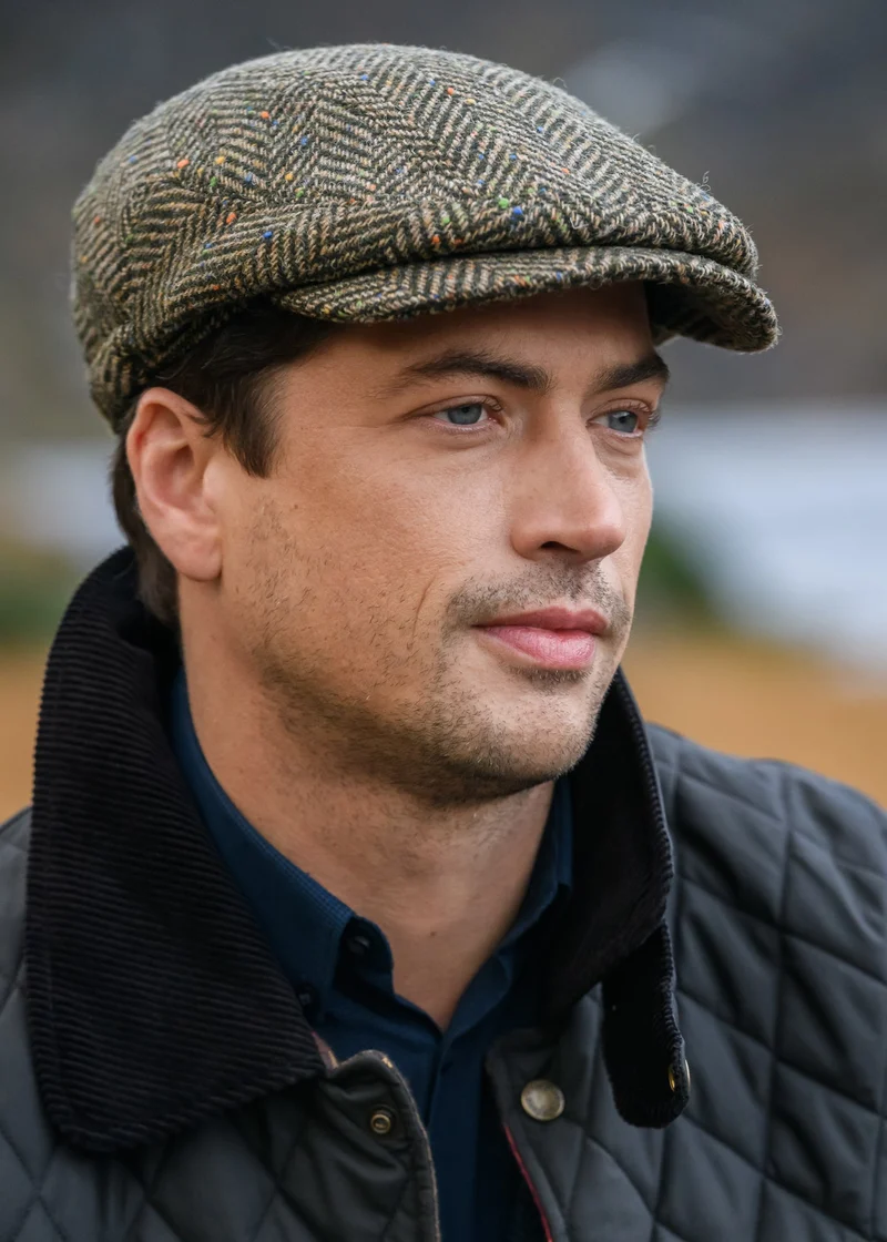 Mucros Kerry Cap | Brown Herringbone Flat Cap