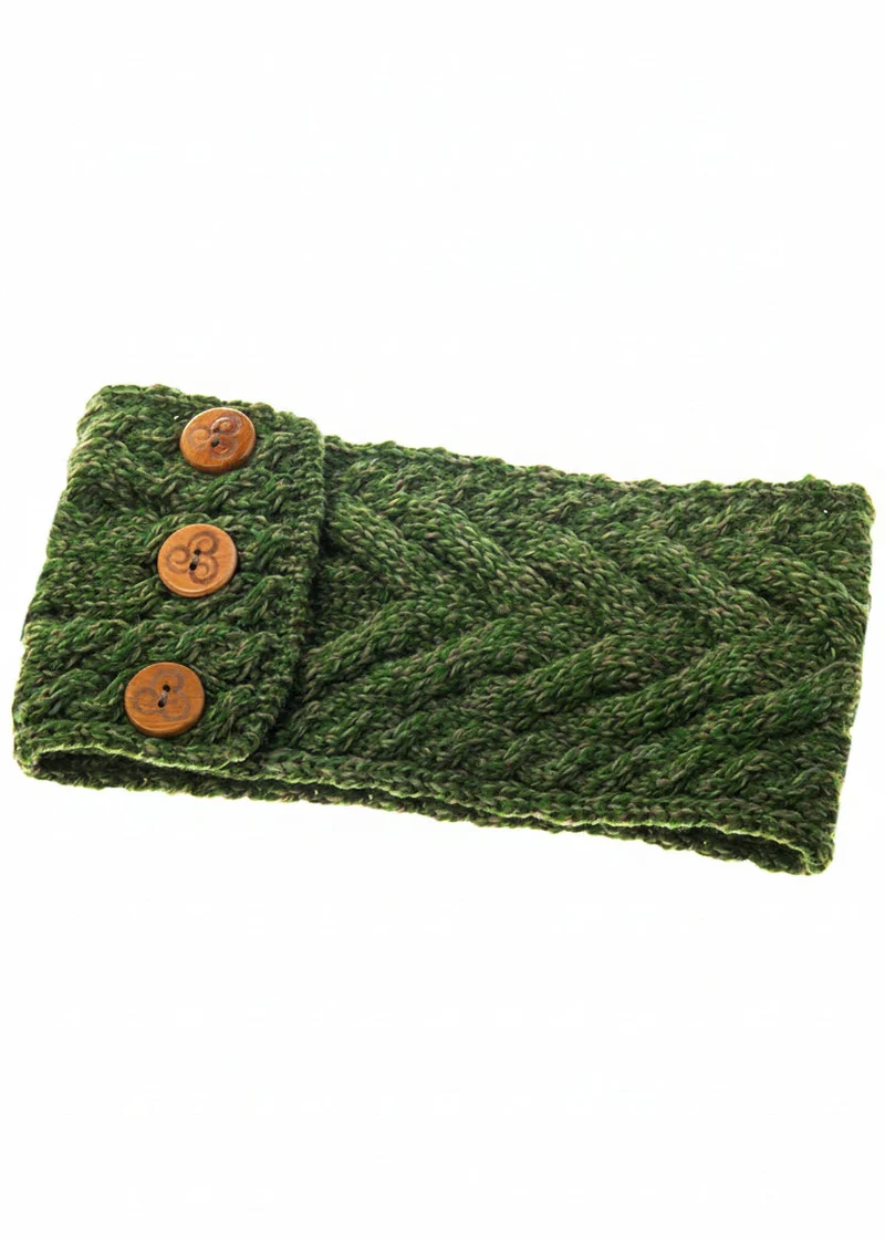 Women's Aran Button Headband | Meadow Green