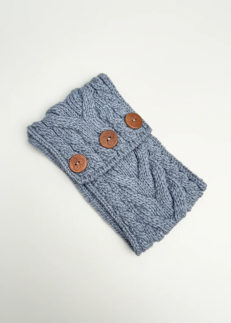 Women's Aran Button Headband | Ocean Grey