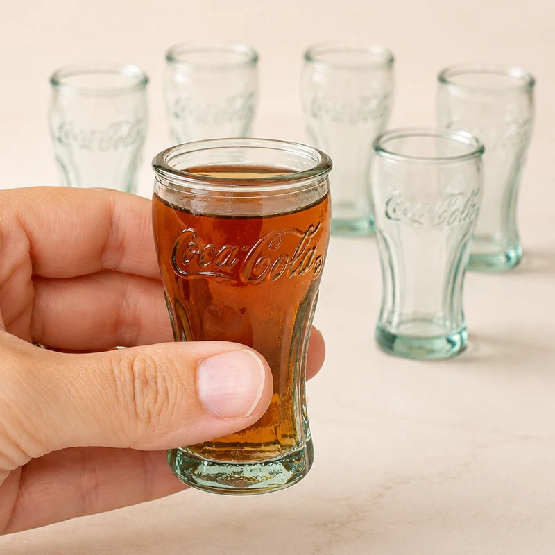 Coca Cola Schnapsgläser 6er Set handgefertigt 5cl | Retro Stamper aus recyceltem Glas