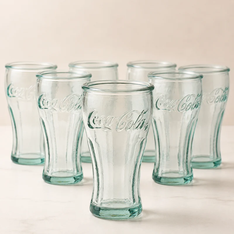 Coca Cola Schnapsgläser 6er Set handgefertigt 5cl | Retro Stamper aus recyceltem Glas