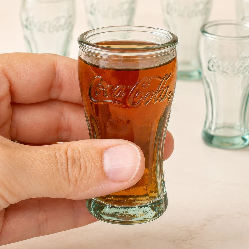Coca Cola Schnapsgläser 6er Set handgefertigt 5cl | Retro Stamper aus recyceltem Glas
