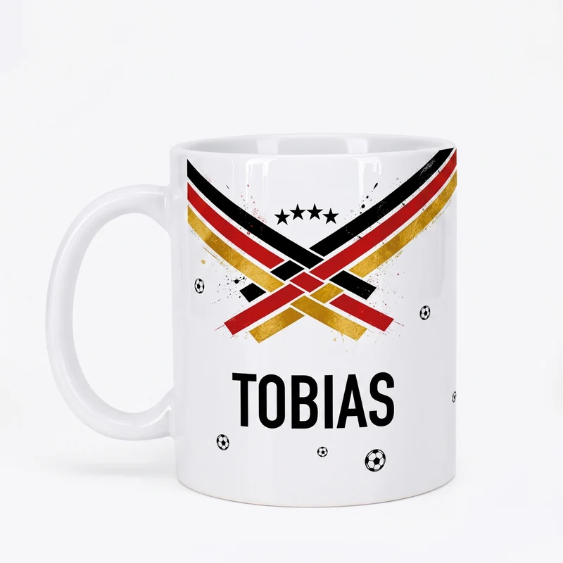Fußball Tasse mit Name und Deutschland Flagge Schwarz Rot Gold | Geschenk für Fußballer zur WM & EM