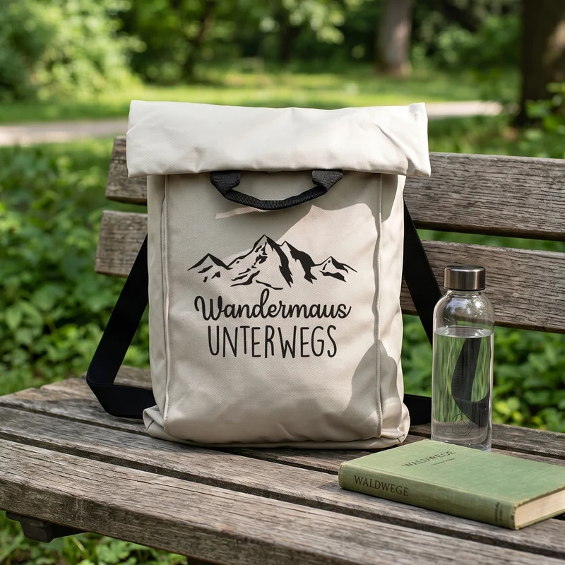 2-in-1 Rucksack & Tasche personalisiert mit Wunschtext | Geschenk mit Berg Motiv für Wandern & Urlaub