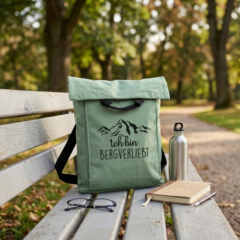 2-in-1 Rucksack & Tasche personalisiert mit Wunschtext | Geschenk mit Berg Motiv für Wandern & Urlaub
