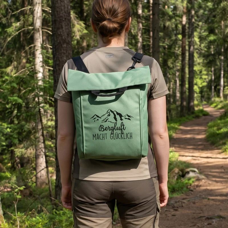 2-in-1 Rucksack & Tasche personalisiert mit Wunschtext | Geschenk mit Berg Motiv für Wandern & Urlaub