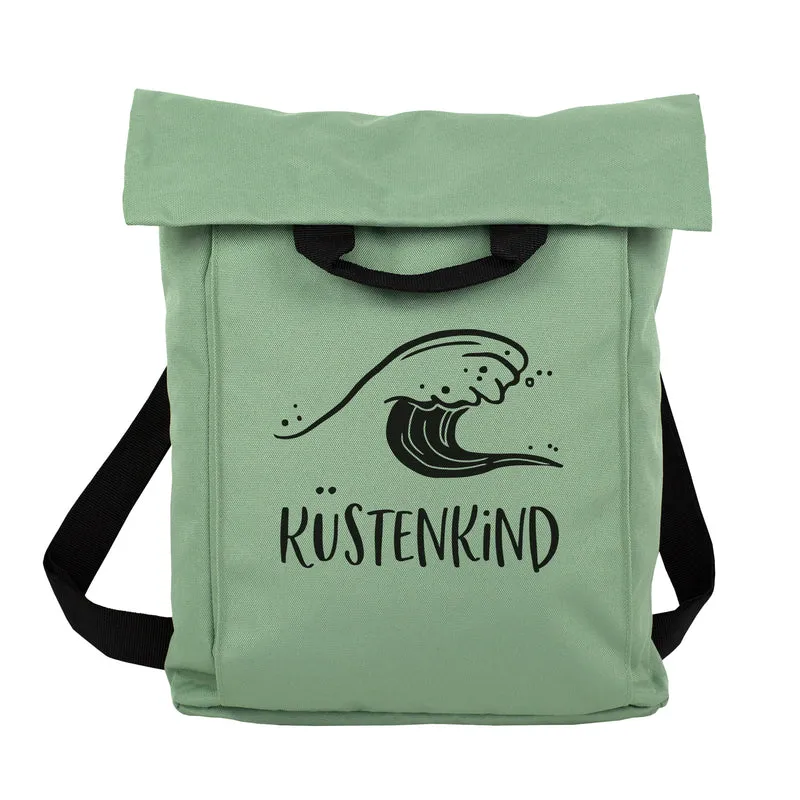 2-in-1 Rucksack & Tasche personalisiert mit Wunschtext und Wellenmotiv für Strand, Wandern & Urlaub