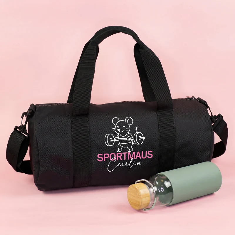 Sporttasche personalisiert mit Name & Sportmaus Motiv | Duffle Bag als Geschenk für Mädchen & Frauen