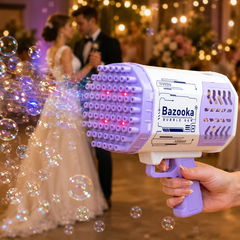 Seifenblasenpistole mit LED Licht | Party Bazooka mit Akku