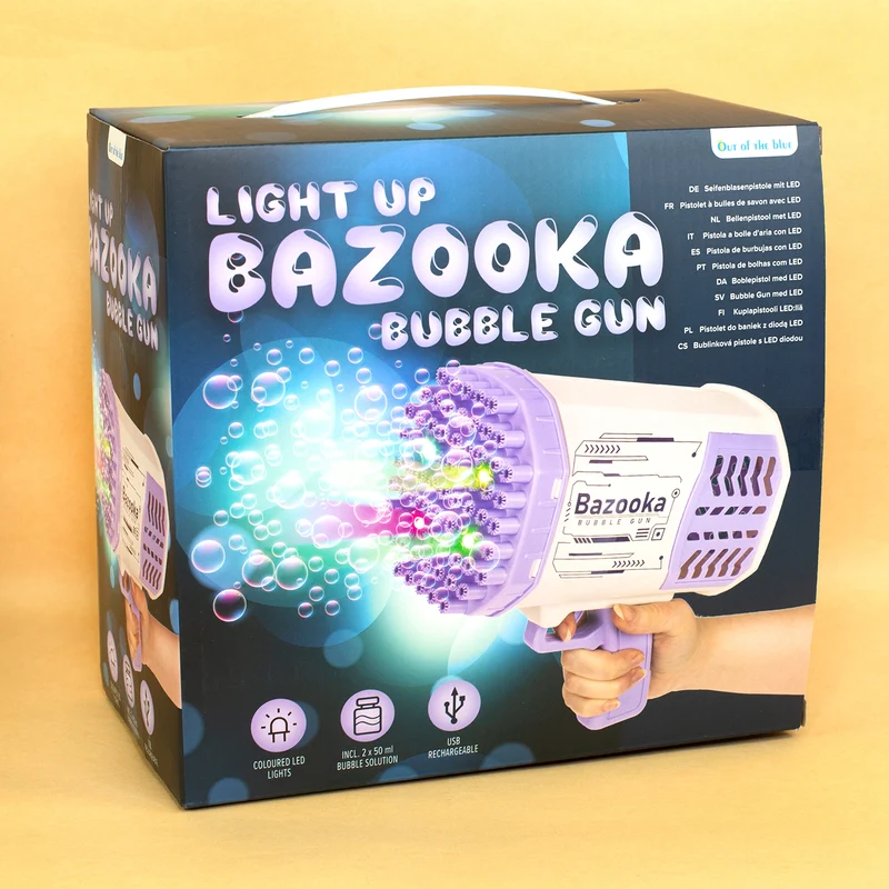 Seifenblasenpistole mit LED Licht | Party Bazooka mit Akku