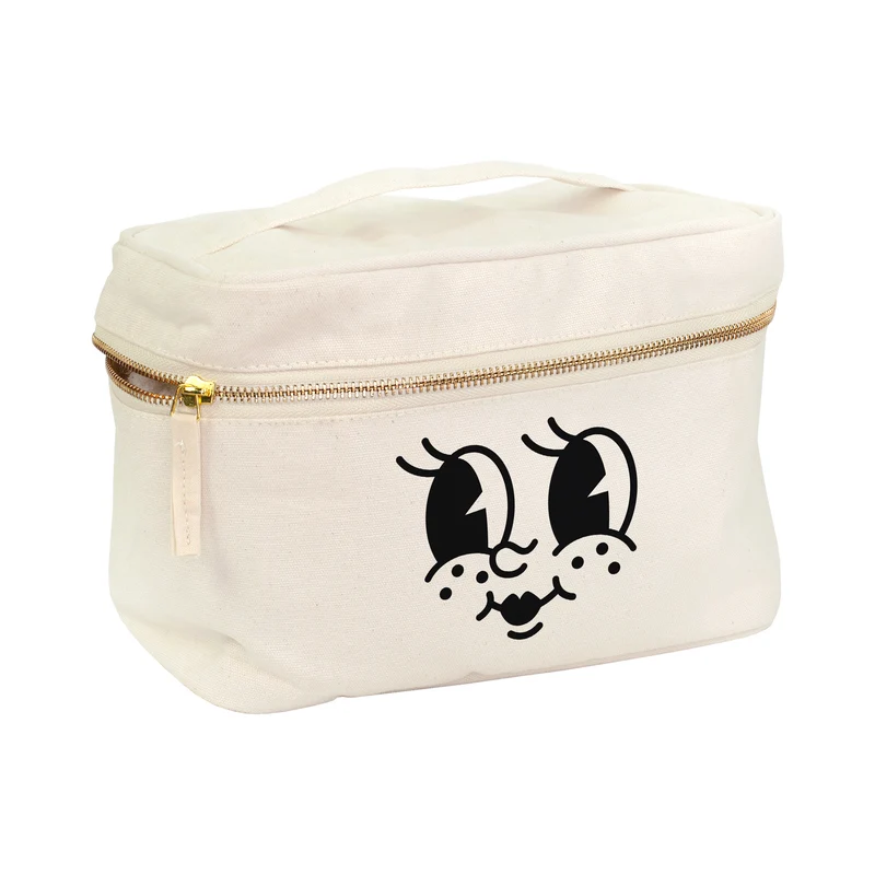 Kulturbeutel mit lustigem Gesicht Aufdruck | Kosmetiktasche aus Baumwolle als Geschenk