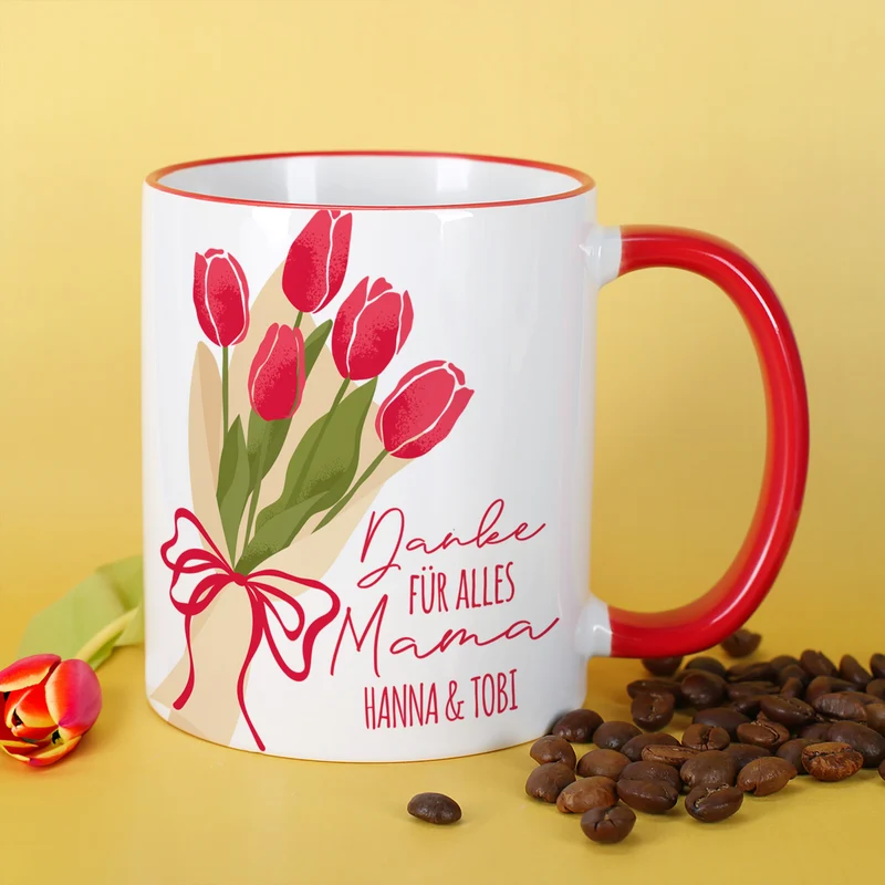 Personalisierte Tasse zum Muttertag mit Tulpen Motiv | Keramiktasse als Geschenk für Mama
