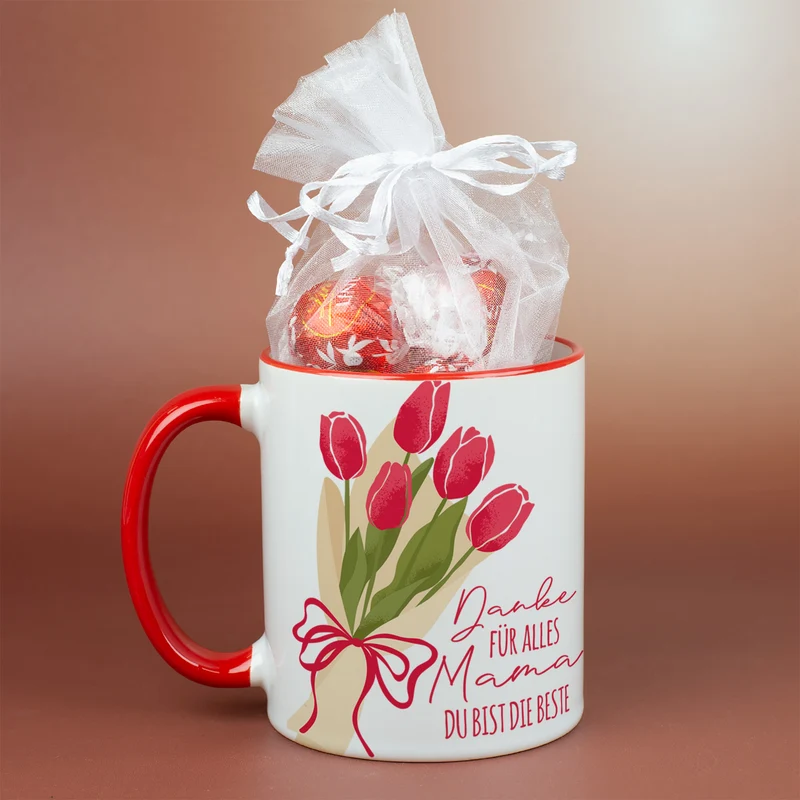 Personalisierte Tasse zum Muttertag mit Tulpen Motiv | Keramiktasse als Geschenk für Mama