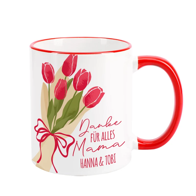 Personalisierte Tasse zum Muttertag mit Tulpen Motiv | Keramiktasse als Geschenk für Mama