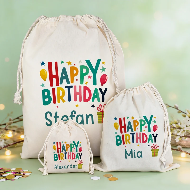 Personalisierter Geschenksack Happy Birthday mit Name | Geschenkverpackung zum Geburtstag in 3 Größen