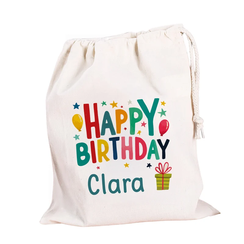 Personalisierter Geschenksack Happy Birthday mit Name | Geschenkverpackung zum Geburtstag in 3 Größen