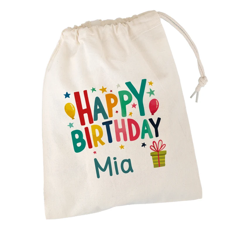 Personalisierter Geschenksack Happy Birthday mit Name | Geschenkverpackung zum Geburtstag in 3 Größen