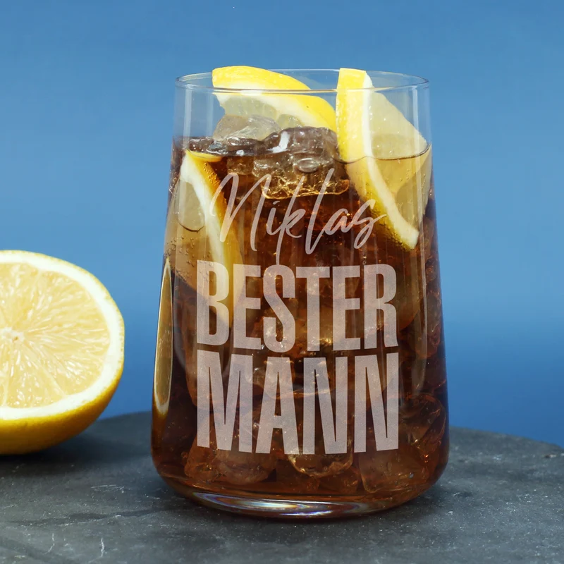 Graviertes Trinkglas - Bester Mann - mit Name | Personalisiertes Männer Geschenk Glas 430 ml