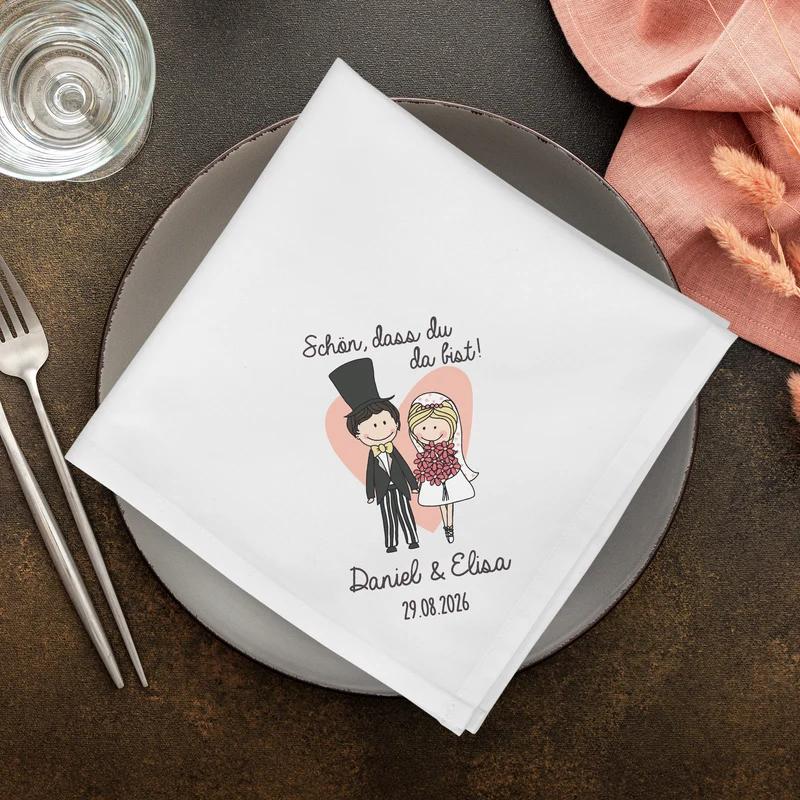 Personalisierte Stoffserviette zur Hochzeit mit Namen & Datum | Hochzeitsdeko mit Brautpaar 45x45cm