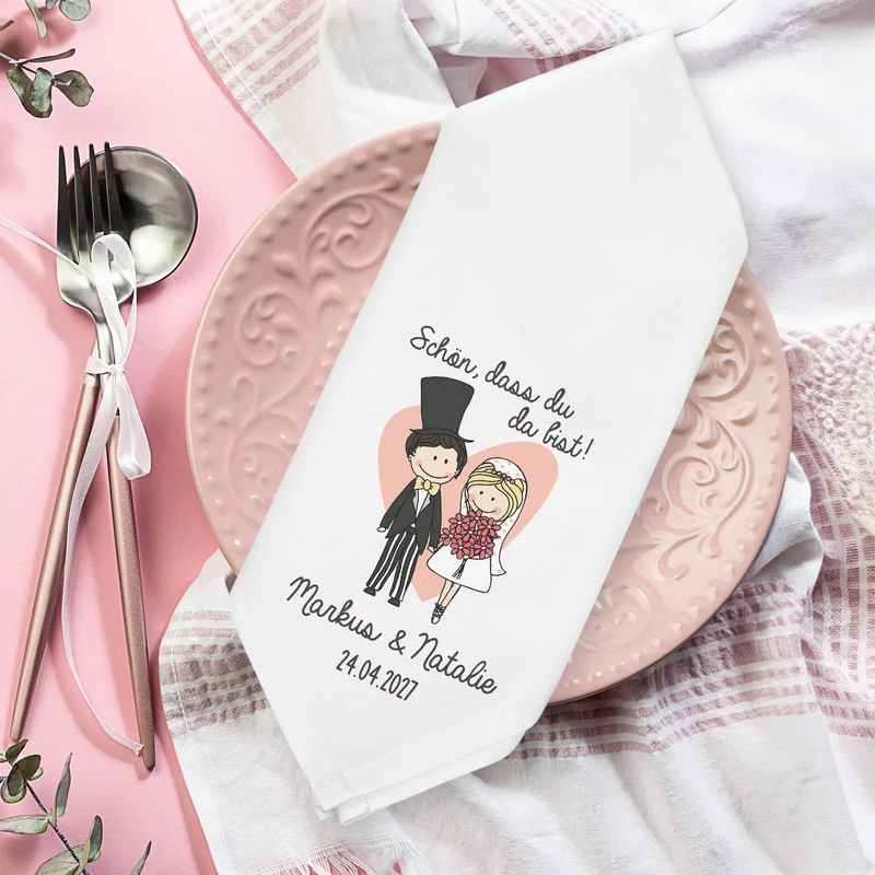 Personalisierte Stoffserviette zur Hochzeit mit Namen & Datum | Hochzeitsdeko mit Brautpaar 45x45cm