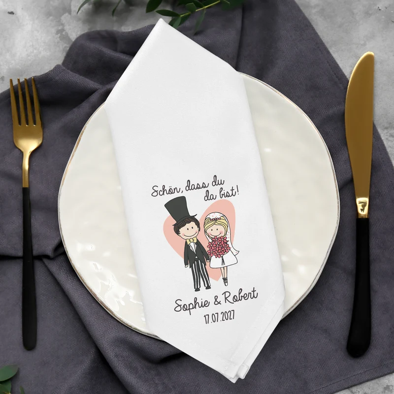Personalisierte Stoffserviette zur Hochzeit mit Namen & Datum | Hochzeitsdeko mit Brautpaar 45x45cm
