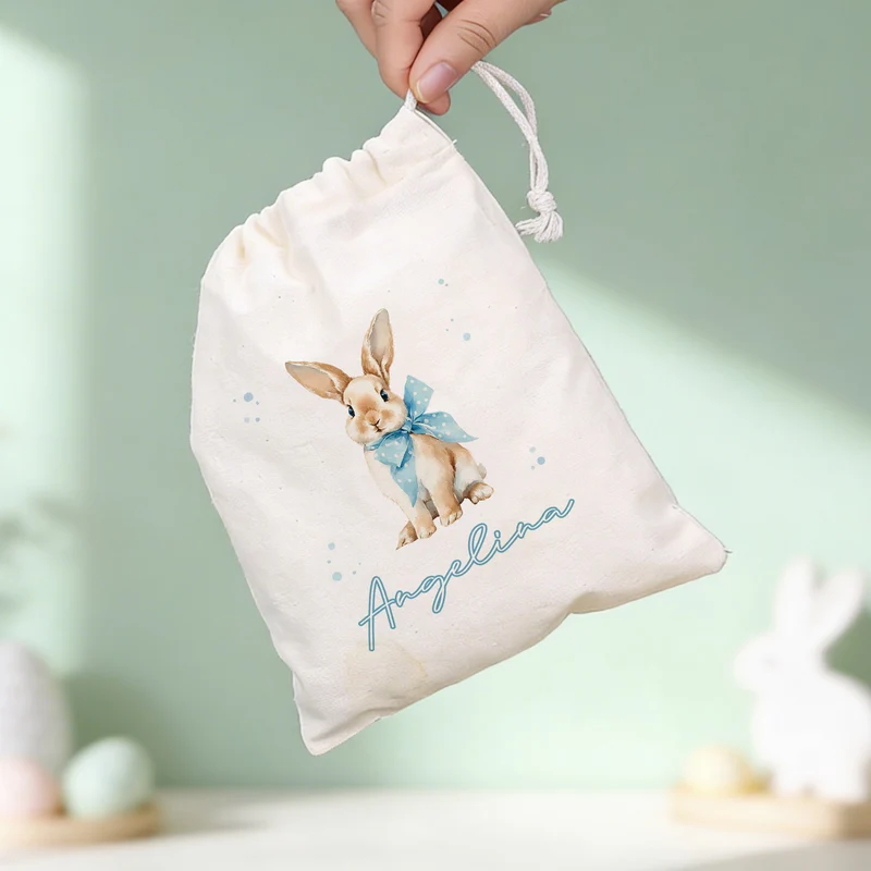 Personalisierter Geschenksack zu Ostern mit Name | Stoffbeutel mit Hasenmotiv und Kordel in 3 Größen