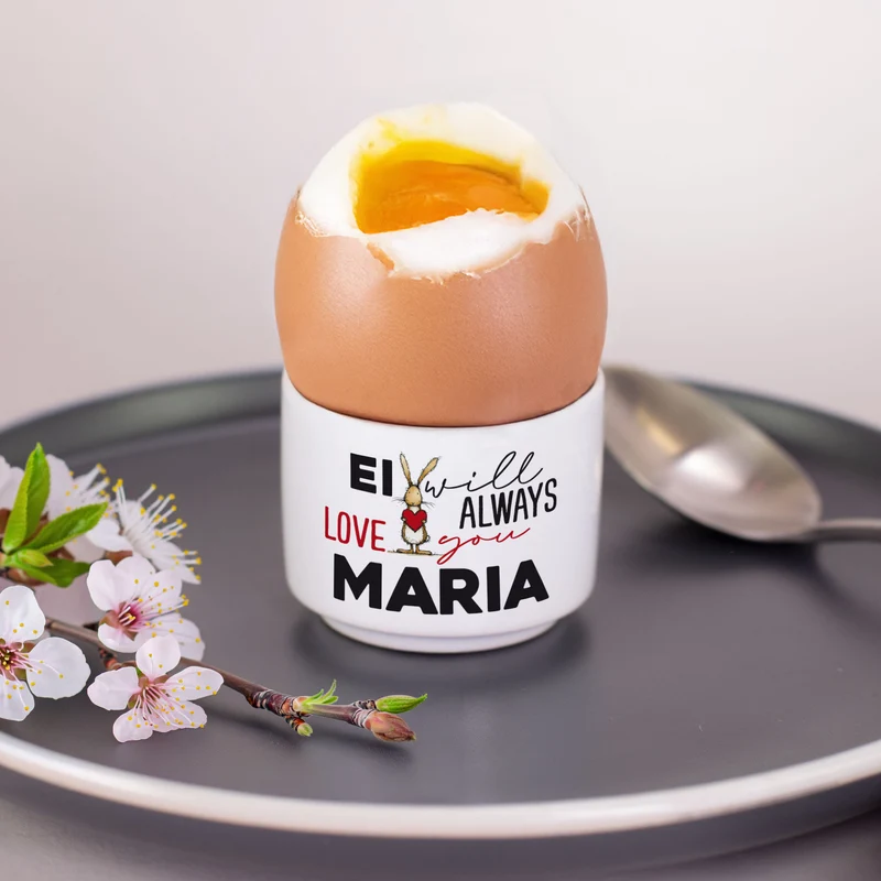 Personalisierter Eierbecher aus Keramik zu Ostern mit Name | Lustige Ei-Sprüche mit Tiermotiven