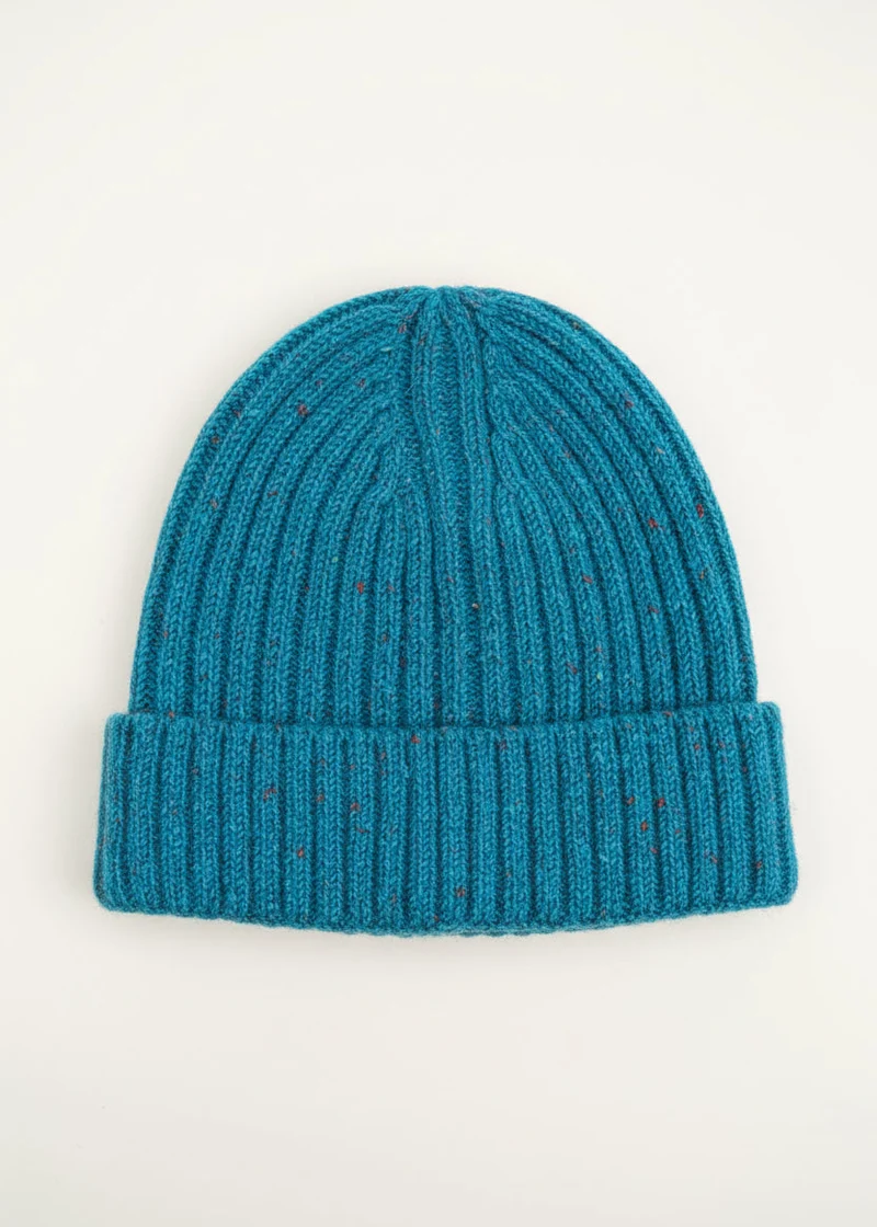 Aran Donegal Fleck Wool Hat - Turquoise