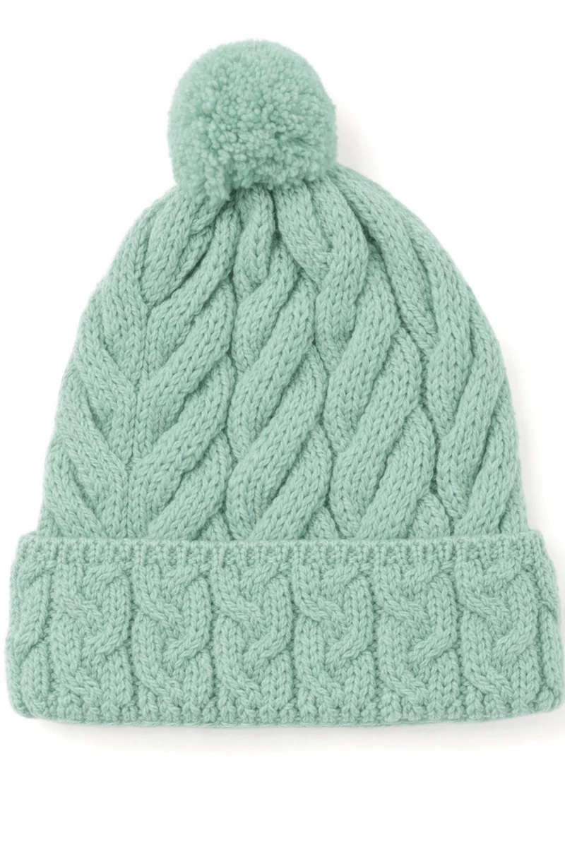 Cable Aran Hat with Pom Pom | Mint