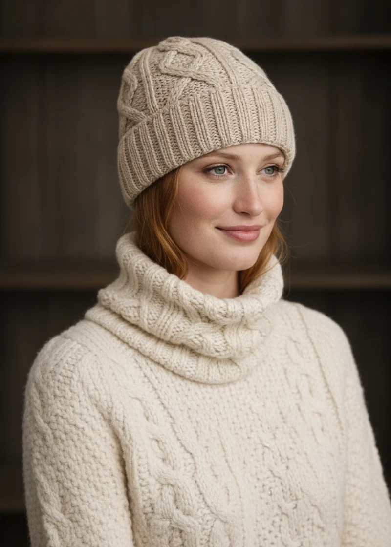 Aran Diamond Stitch Hat - Oat