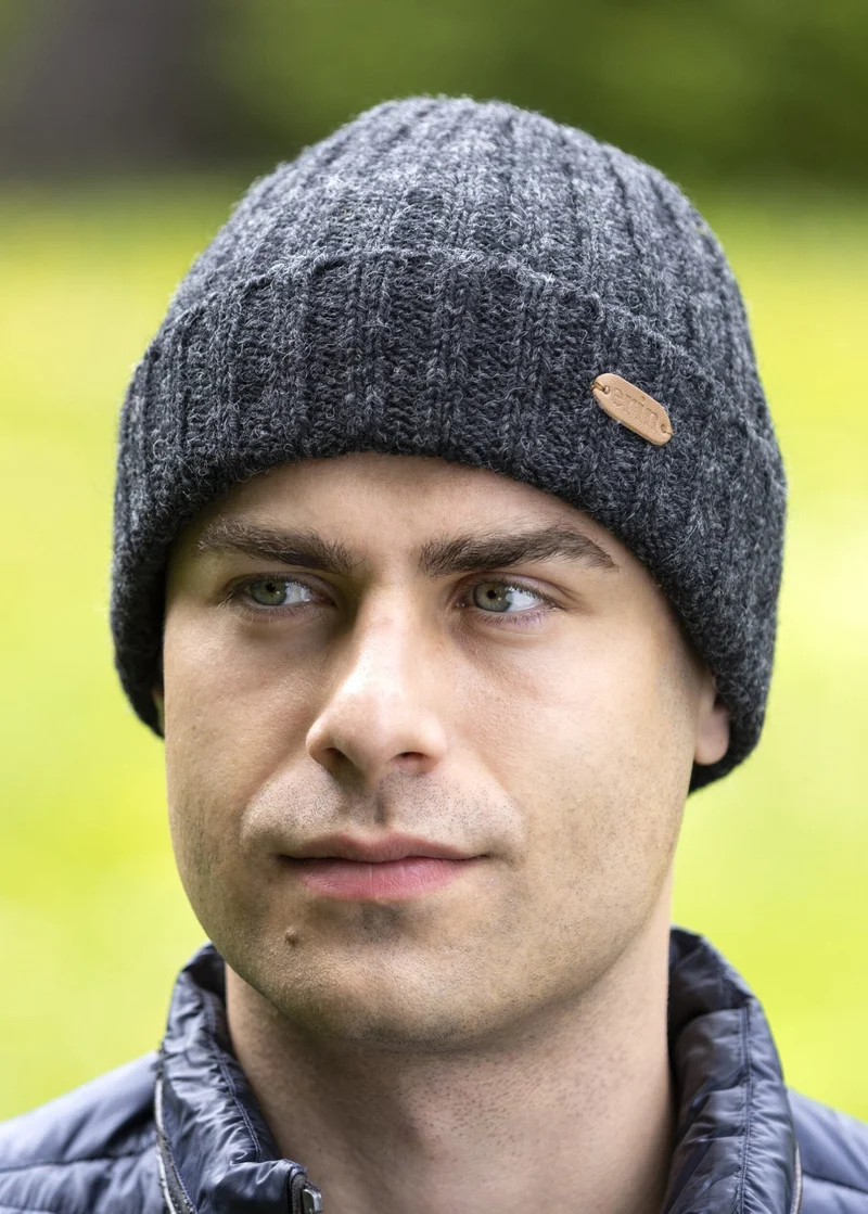 Erin Rib Pullon Hat Turnup Charcoal | 100% Wool Irish Winter Hat