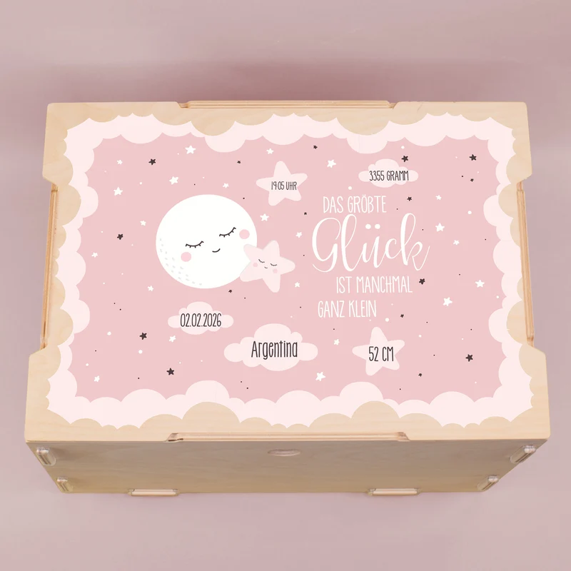 Erinnerungsbox für Mädchen personalisiert mit Geburtsdaten | clipfritz® Aufbewahrungskiste aus Holz