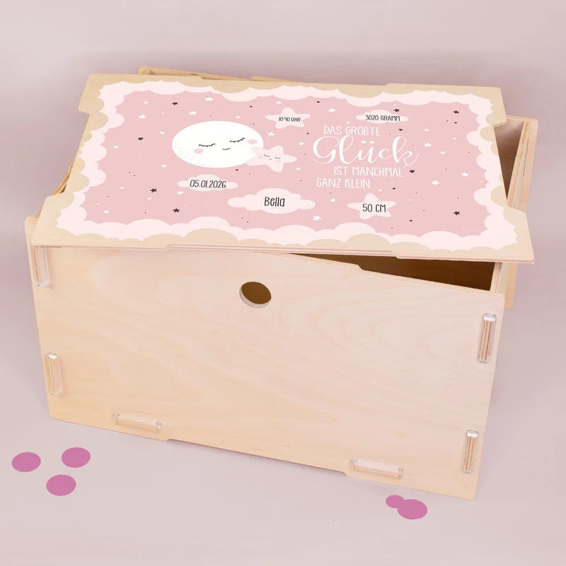 Erinnerungsbox für Mädchen personalisiert mit Geburtsdaten | clipfritz® Aufbewahrungskiste aus Holz