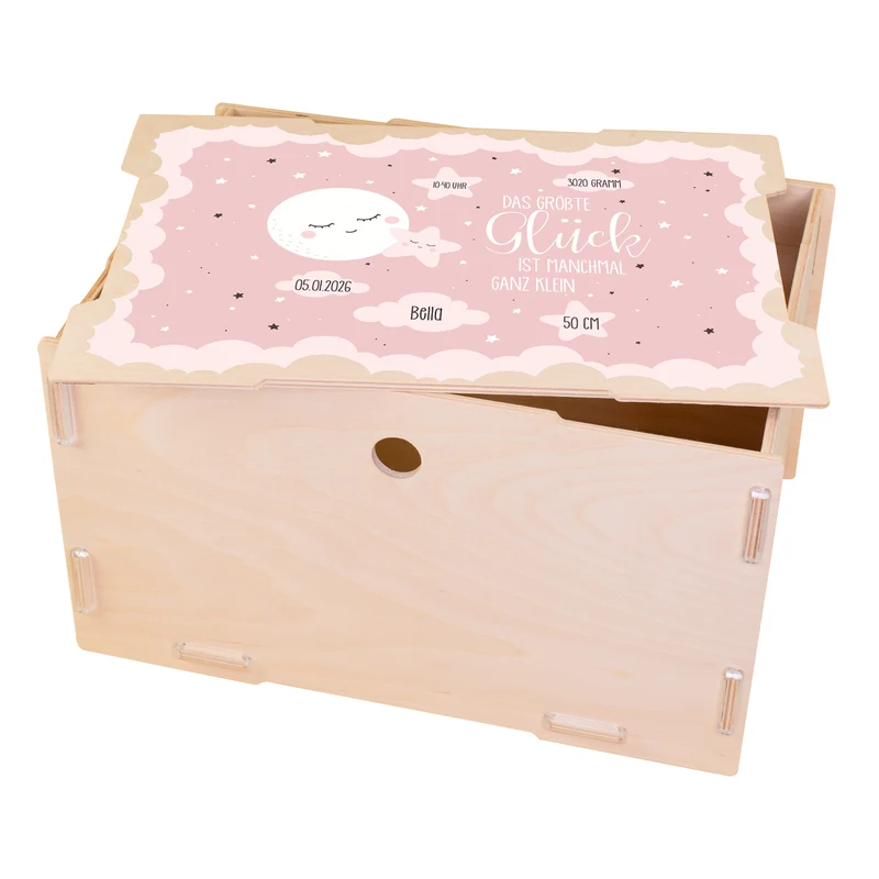 Erinnerungsbox für Mädchen personalisiert mit Geburtsdaten | clipfritz® Aufbewahrungskiste aus Holz