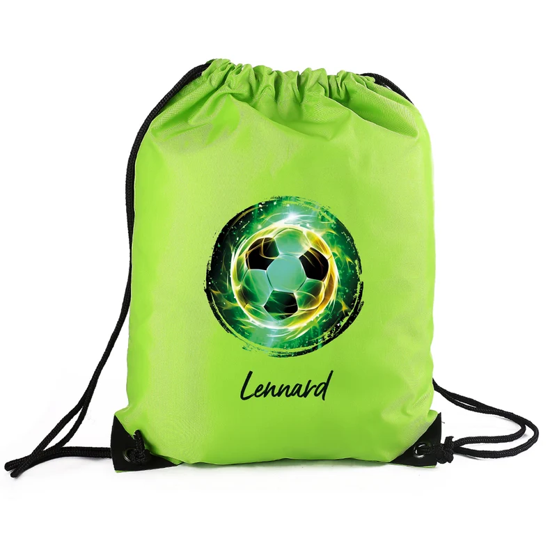 Fußball Sportbeutel personalisiert mit Name in Grün | Turnbeutel für Schule & Sport