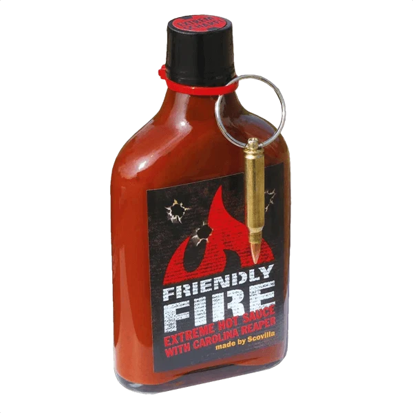 Extrem scharfe Sauce "Friendly Fire" mit Schlüsselanhänger