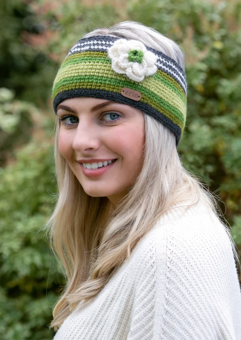 Erin Crochet Headband with Flower Corsage Green