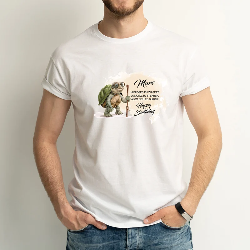 Lustiges T-Shirt zum Geburtstag personalisiert mit Name | 'Zu alt um jung zu sterben'