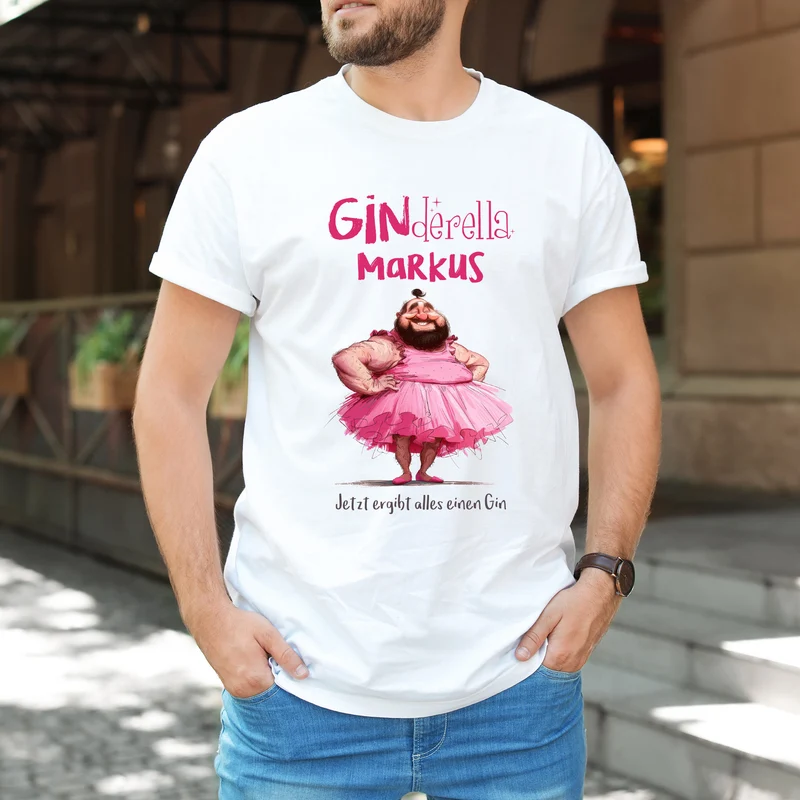 Personalisiertes T-Shirt 'Ginderella' für Männer mit Name & Wunschtext | Weiß
